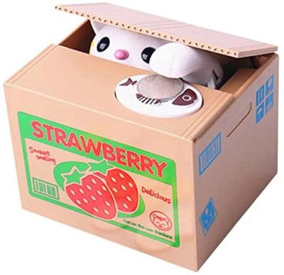 China Cat Piggy Bank With Strawberry Amazon Children Cat Money Bank Box Atm Box Strawberry Electronic Plastic Hot Selling 2021 Safe Bank For Children for sale