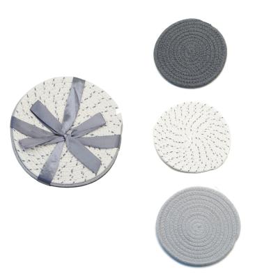 China 3 Pack Potholders Trivets Cotton Set 7 Inch Pure Cotton Yarn For Weaving Pot Holders Hot Set for sale