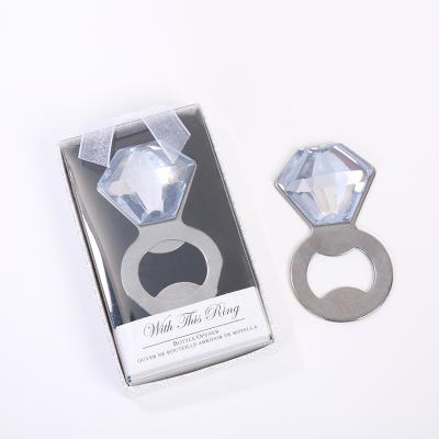 China Wedding Bridal Shower Wedding Favors Luxury Custom Wedding Rhinestone Hi Back Wedding Favor Gift Stainless Steel Ring Diamond Bottle Opener for sale