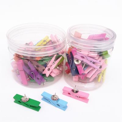 China Wooden Push Pins Staples Wood Staples with Thumbtack Wooden Clothespins Push Pins Staple Craft Decorative Paper Clips for sale