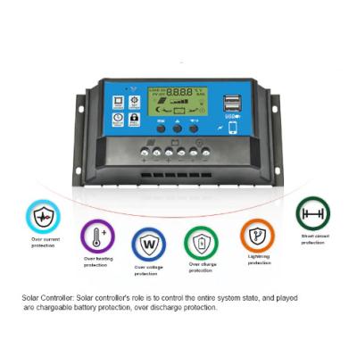 China Charger Controller Factory Wholesale 10a 20a 30a 12v 24v Auto Adapt Pwm Solar Charge Controller for sale