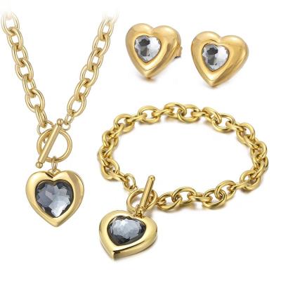 China CLASSIC Popular Heart Design Fashion Stainless Steel Rhinestones Bridal Jewelry Set For Women for sale