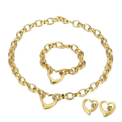 China Wholesale Cheap Heart TRENDY Design Fashion Jewelry Sets Gold Necklace Bracelet Earring Set For Women for sale