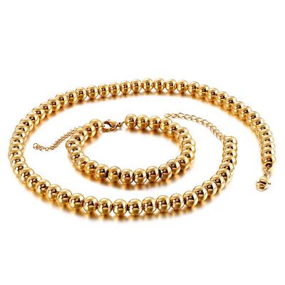 China TRENDY Fashion Jewelry Accessories Stainless Steel 18K Gold Beaded Necklace And Bracelet Set For Women for sale