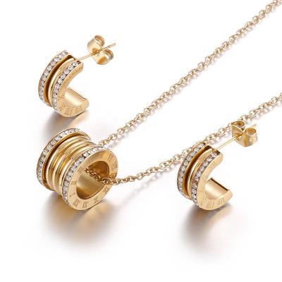 China Stainless Steel Roman Numerals Crystal Necklace Fashion TRENDY Engagement Jewelry Set for Women for sale