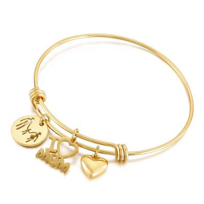 China TRENDY Jewelry Gifts Fashion Resizable Gold Plated Stainless Steel Mothers Day Bracelets For Mom for sale