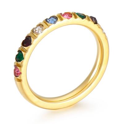 China FASHIONABLE Beautiful Stainless Steel Thin Stone Style 3mm Colorful Zircon Ring For Wedding for sale