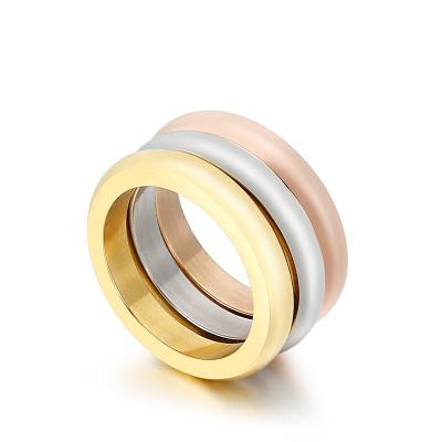 China Wholesale Fashion Ladies Trendy Simple Jewelry Stainless Steel Ring Three Color Sets For Women for sale