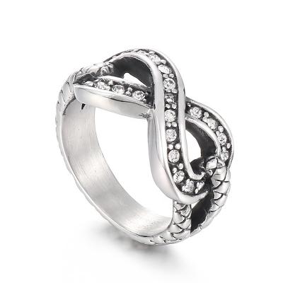 China Vintage Style Fashion Jewelry Wholesale Stainless Steel Rhinestone Infinity Ring Band for sale