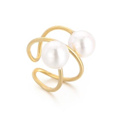 China Trendy Minimalist Design Jewelry Fashion Stainless Steel Pearl Bulk Cheap Ring For Women for sale