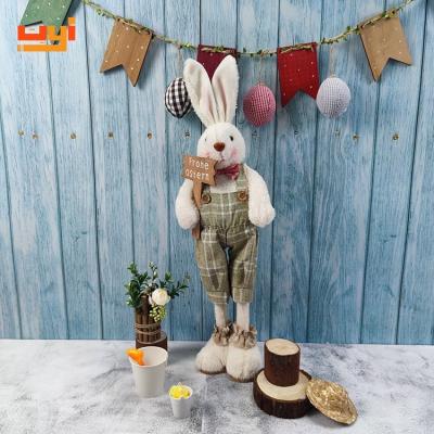 China Cute Bunny Standing Adorable Bunny Easter Ornaments Plush Bunny with Frohe Ostern Sign for sale