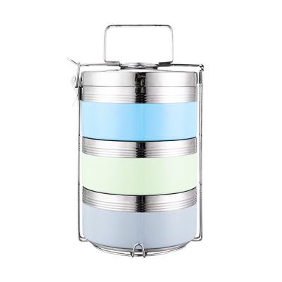 China 2/3/4 Layer Sustainable Color 304 Double Compartment Stainless Steel Multilayer Sealed Lunch Bento Box for sale