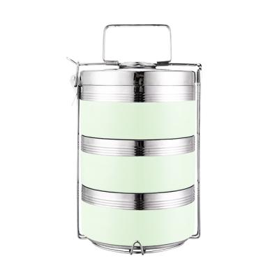 China Sustainable 2/3/4 Layer Double Color 304 Stainless Steel Tiffin Lunch Box Insulated Food Co With Bamboo Lid For Kids Bag for sale