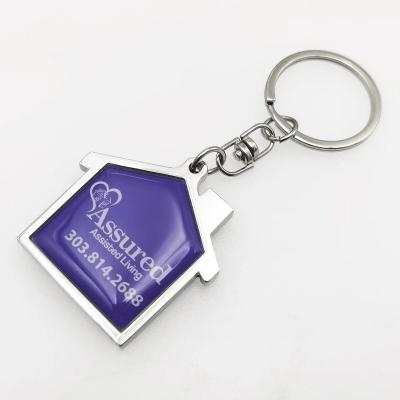 China Metal Promotional wholesale Metal Sublimation Blank house shape key chain custom logo keychain house shape keychains for sale