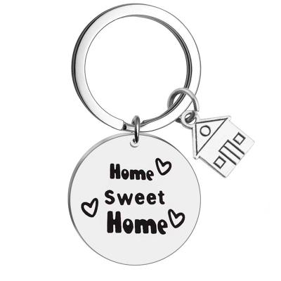 China Metal House Shaped Real Estate Key Chain Custom Keyring Metal New Home Keychain with Charms Blank Laser for sale