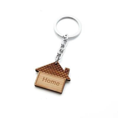 China Wood Custom Personalized Metal House Shaped Wood Key chain Sublimation Blank Wooden Keychain for sale