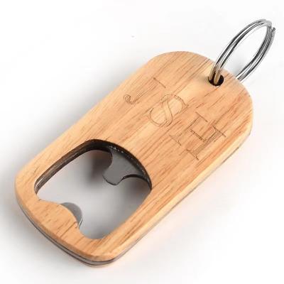 China Wood Personalized Design Logo Stainless Steel Wine Blank Magnet Beer Wooden Handle Keychain Opener Custom Round Wood Bottle Opener for sale