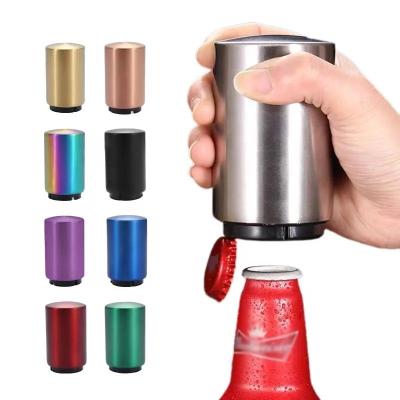 China Metal Metal stainless steel push down magnetic automatic customized beer bottle opener gift for sale