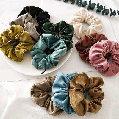 China Wholesale Autumn And Winter Scrunchies Pure Color Velvet Ponytail Holder Hair Ties For Women for sale