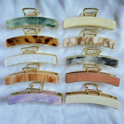 China Claw Clips Korean Insti Hot Selling Style Large Size Alloy Hair Claw Clips Retro Acetate Wood Material Hair Claw Clips Ponytail Holder Hair Clips for sale