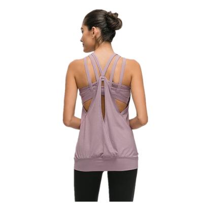 China 2020 Newest Breathable 2 In 1 Backless Yoga Top Training Fitness Vest for sale