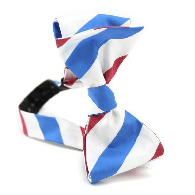 China 100% polyester red white blue adjustable wholesale handmade stripe preppy butterfly look self tie detachable bow ties manufacturers for sale