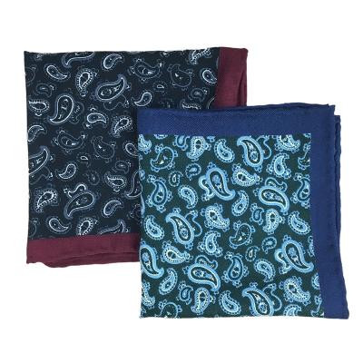 China Soft Good Gift Handkerchief High Quality Hand Rolled Mens Vintage Classic Paisley Custom Printed Individual Pocket Square Wool for sale