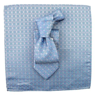 China 100% Handmade Men Tie With Silk Aqua Gray Geometric Floral Fashion Neck Woven Handmade Vintage 100% Pocket Square Tie No Box Set for sale