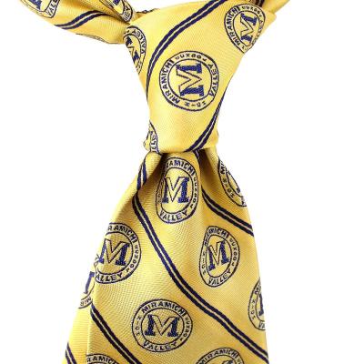 China 100% Handmade Neck Ties For Men Custom Yellow Fraternity School Neck Tie Pin Stripe Silk Jacquard Logo School Uniform Ties College for sale