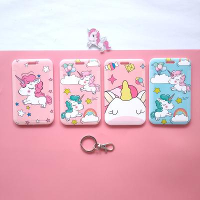 China Custom Cute Cartoon PVC Hard Plastic Shell Luggage Card Business Keychain Gift ID Card Holder for sale