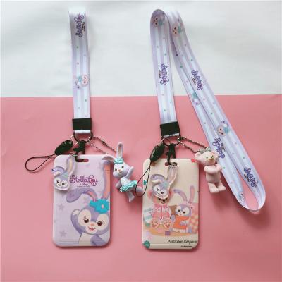 China Duffy Bear Ballet Rabbit Cartoon Card Holder ABS Hard Shell Polyester Lanyard Student Id Card Holder for sale