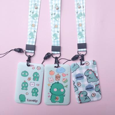 China Small Lanyard Card Holder Cute Cartoon Anime Keychain Cartoon Dinosaur ID Card Holder Polyester for sale