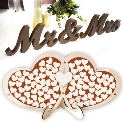 China Custom Wedding Wood Double Heart Europe Sign Office Decoration Love Wooden Crafts for sale