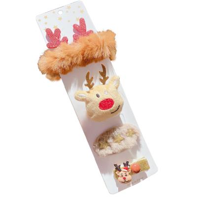 China New Popular Christmas Children's Bowknot Hairpin Plush Hair Tie Christmas Hairpin Set Antler Hairpin for sale