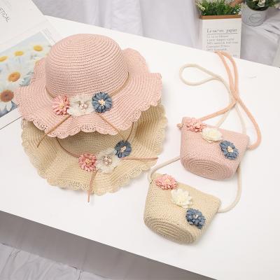 China Lightweight Kids Wide Brim Beach Hat Flower Summer Sun Straw Hat Plain Foldable Plain Hat for sale