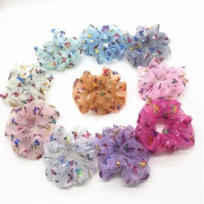 China New Designer Sweet Girl Hair Accessories Women's Environmentally Friendly Butterfly Satin Hair Scrunchies for sale