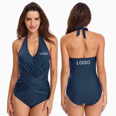 China Summer Cross Bandage Swimsuit Breathable Wholesale Halter Customized Logo Jumpsuit Swimwear For Women for sale