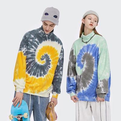 China Customized Warm Sweatshirt Breathable Unisex Embroidery Drop Shoulder Tie Dye Collar Soft Oversized Top Sweatshirt for sale