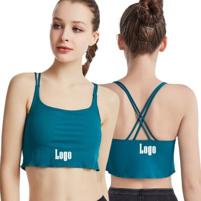 China Plus Size S-XXL Breathable Solid Color Fixed Beauty Upper Cross Back Bra Sports Crop Women's Padded Shockproof Yoga Bra for sale