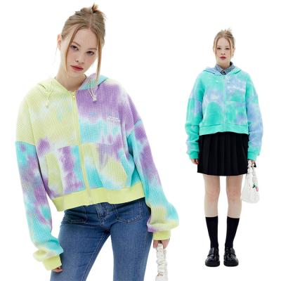 China ODM Custom ODM Hoodies Fabric Waffle Side Two Windproof Pocket Long Sleeve Tie Dye Hoodies And High Quality Sweatshirts Woman Hoodies for sale