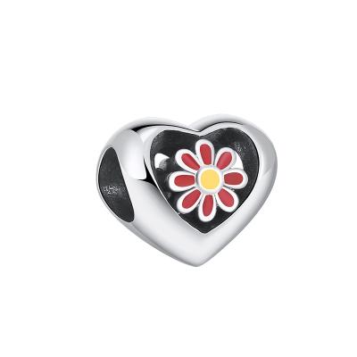 China Enamel RINNTIN CB22 fashion flower enamel charm 925 sterling silver jewelry heart wholesale charms for bracelet diy for sale