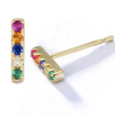 China FASHIONABLE Aretes 925 Sterling Silver RINNTIN EQE39 Rainbow Zircon 8mm Mini Bar Stud Earrings for sale