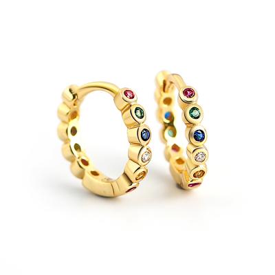 China FASHIONABLE Women's 18K Gold Plated Rainbow Zircon 925 Sterling Silver Huggie Earrings from RINNTIN EQE35 for sale