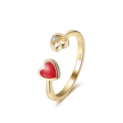 China RINNTIN EQR04 New Arrival FASHIONABLE Heart Shape Real 925 Sterling Silver Jewelry Wholesale Gold Ring for sale