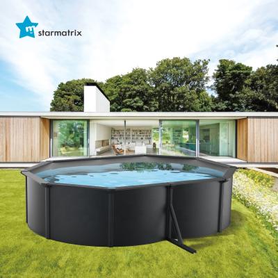 China Factory New Design Easy Installation STARMATRIX Outdoor Oval Shape White Gray Wood Colored Steel Wall Pool With Steel Backer for sale