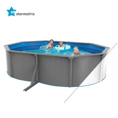 China Easy Installation STARMATRIX Gray Wood Colored Large Above White Ground Steel Kids Pool Bwawa La kuogelea la ukuta with chuma juu ya ardhi for sale