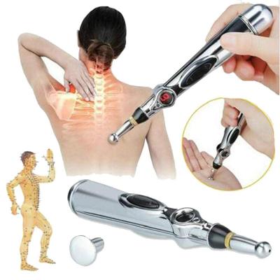 China Useless Electronic Mini Rechargeable Electric Massager Meridian Body Therapy Device Acupuncture Massage Pen With 5 Massage Heads for sale