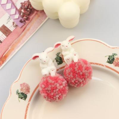 China Cute Easter White Soft Cute Resin Ball Pompom Resin Ball Pompom 3D Kawaii Rabbit Sculptural Removable Earrings For Girls for sale