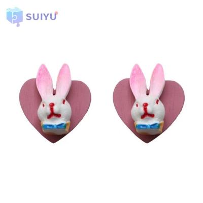 China New Designer Girl Easter Earrings Alice Bunny Earrings Cartoon Sweet Wood Cute 3D Resin Pink Rabbit Heart for sale