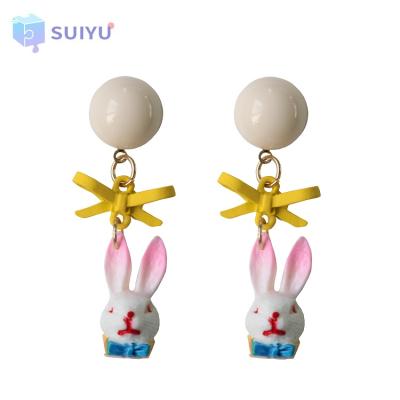 China Japanese and Korean Cute Bunny Earring Creative Interesting Mr. Rabbit Earrings Bow Cut Earring Drop Cut Easter Earrings for Kids for sale